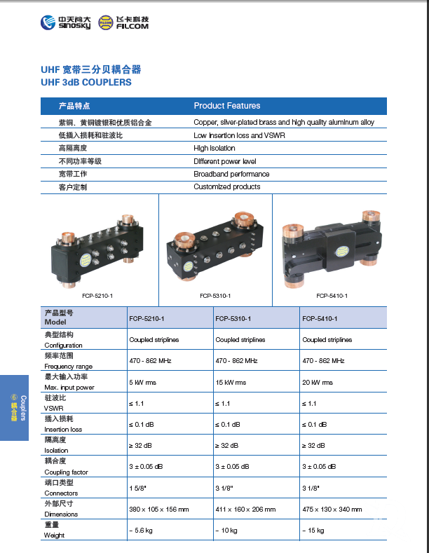 UHF 宽带三分贝耦合器