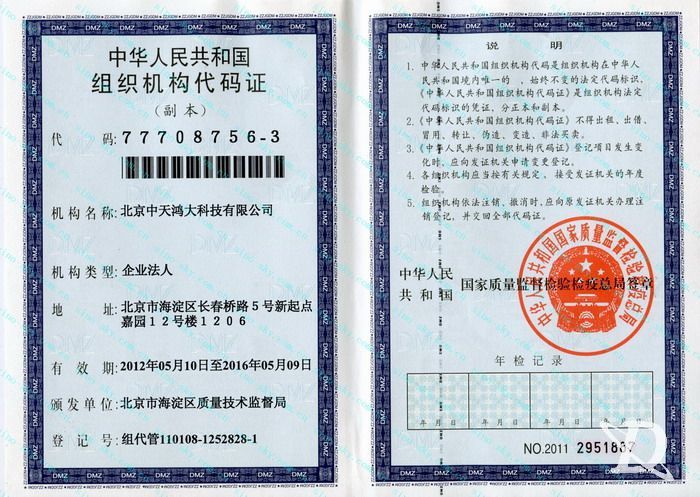 Organization code certificate